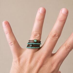 Ole 6 Ring Layered Turquoise Tone Statement Ring Approx Size 7 Stackable